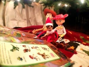 elf on the shelf mischievous ideas Middle Class Dad Elf on the Shelf playing with Woody and Jessie from Toy Story