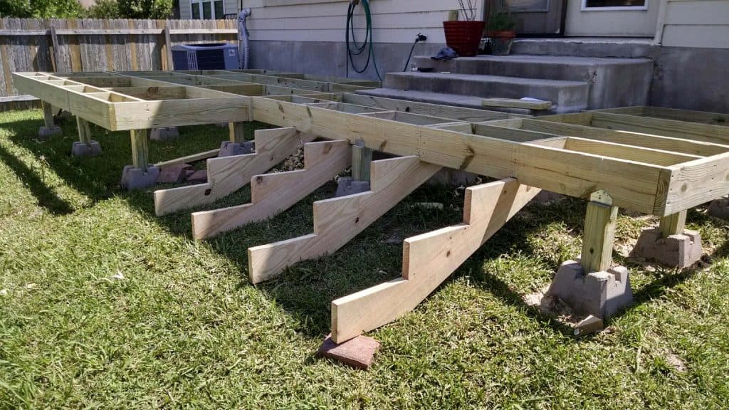 deck frame done without deck boards how to build a deck step by step with pictures Middle Class Dad