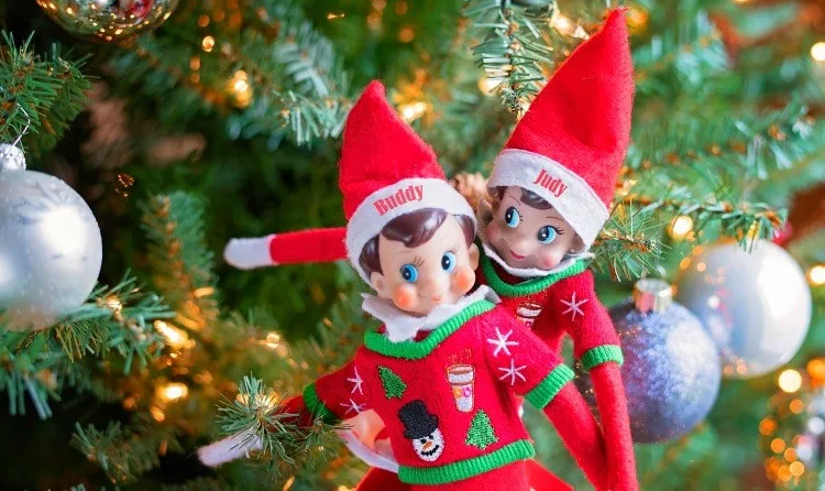 elf on the shelf mischievous ideas Middle Class Dad 2 Elf on the Shelf dolls stuck in a Christmas tree