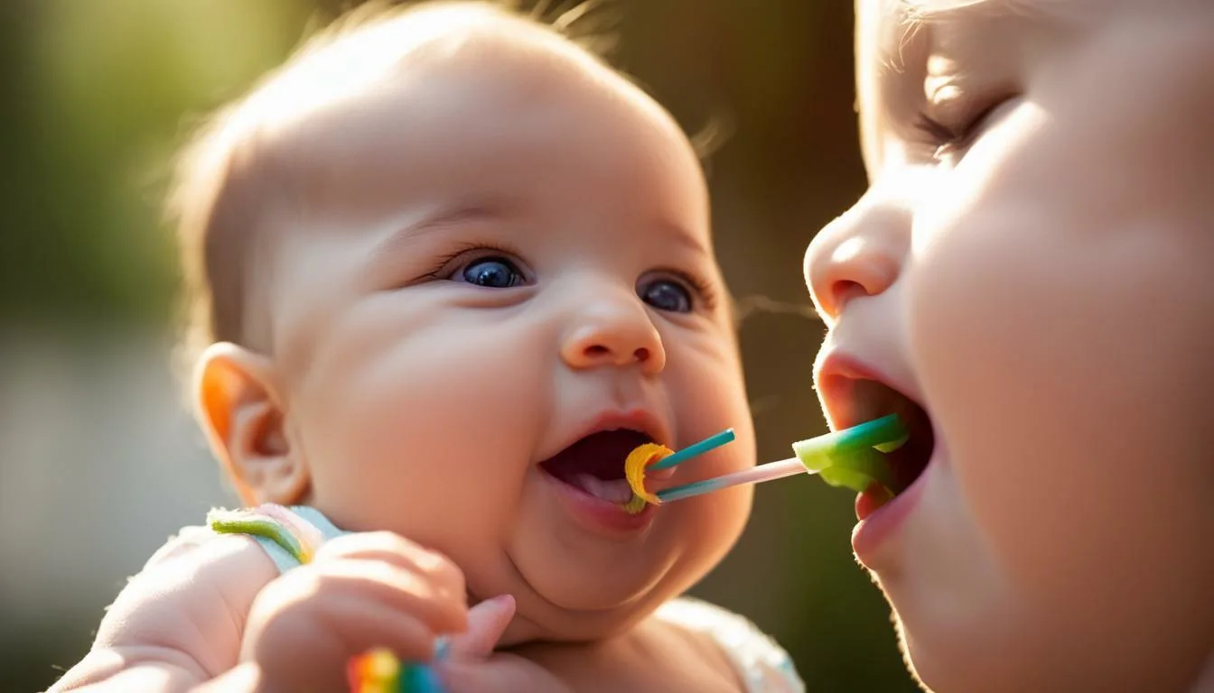Baby drinking from a straw