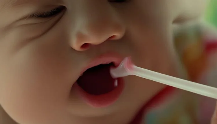 baby learning to drink from a straw