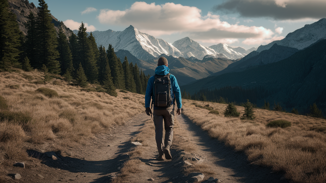 a man walking on a beautiful hiking trail