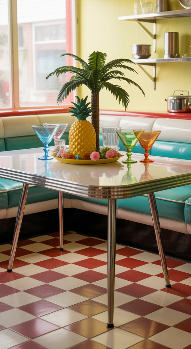 kitschy table centerpiece on a retro dining table